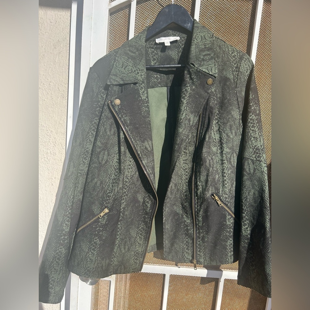 Adyson Parker Dark Green Snake Print Leather Jacket